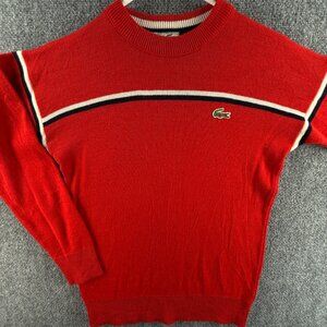 VTG Chemise Lacoste Sweater Men Red Crew Neck Knit Size 3 Pullover Croc Striped